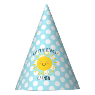 Chapeaux De Fètes Joyeux Sunshine Polka Dot Blue Anniversaire