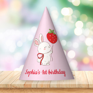 Chapeaux De Fètes Lapin d'anniversaire fraise rose