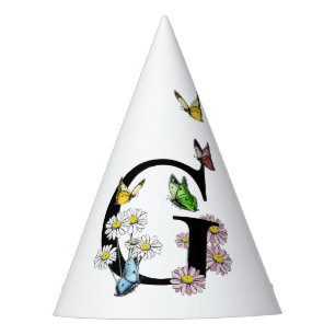 Chapeaux De Fètes Lettre G Monogramme de papillon floral initial