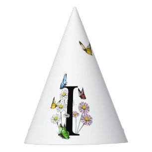 Chapeaux De Fètes Lettre I Floral Papillon Monogramme initial