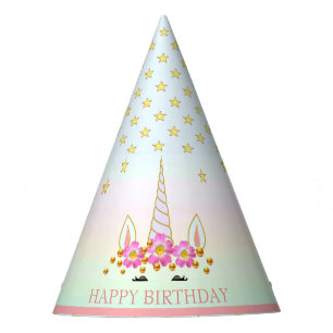 Chapeaux De Fètes Licorne, Fleurs, Étoiles & Confettis Dorés