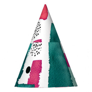 Chapeaux De Fètes Lignes d'aquarelle rose et vert Doodle.