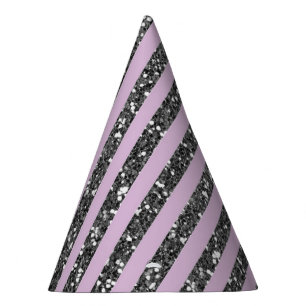 Chapeaux De Fètes Lila Lavande Violet Paillettes Argent Rayures Fête