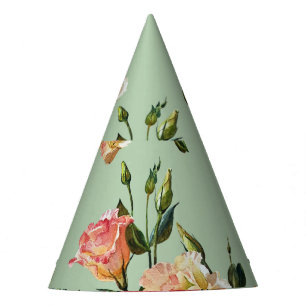 Chapeaux De Fètes Lisianthus victorien : Aquarelle Florale d'olive.