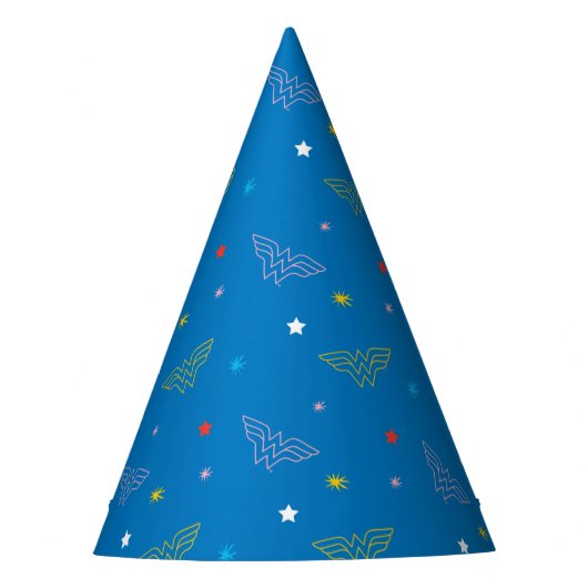 Chapeaux De Fètes Logo de Wonder Woman et étoiles motif bleu (Devant)
