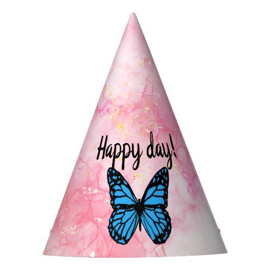 Chapeaux De Fètes Magical blue butterfly pink glitter art (Devant)