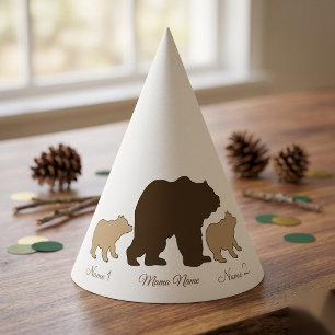 Chapeaux De Fètes Maman Ours Personnalisée Avec 2 Noms d'Enfants Cad