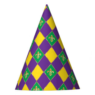 Chapeaux De Fètes Mardi Gras Carnaval Arlequin Fleur de Lis Diamond