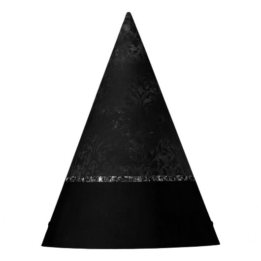 Chapeaux De Fètes Minuit Onyx Romance | Black Satiny Grunge Damask (Devant)