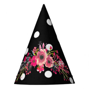 Chapeaux De Fètes Mode moderne de charme noir de pois de fleurs