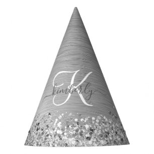 Chapeaux De Fètes Monogramme de nom de métal pailleté argenté