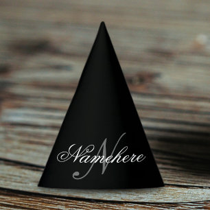Chapeaux De Fètes Monogramme de nom noir et blanc personnalisé uniqu