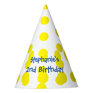 Chapeaux De Fètes Monogrammes épars Pois Jaune Anniversaire