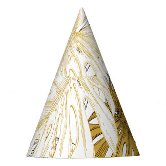 Chapeaux De Fètes Monstera Feuilles : Blanc doré