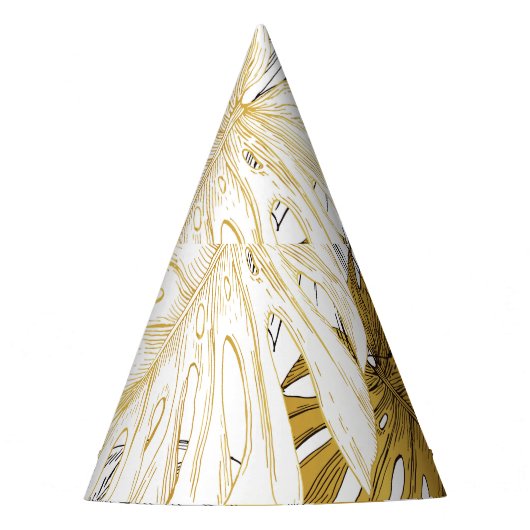 Chapeaux De Fètes Monstera Feuilles : Blanc doré (Devant)