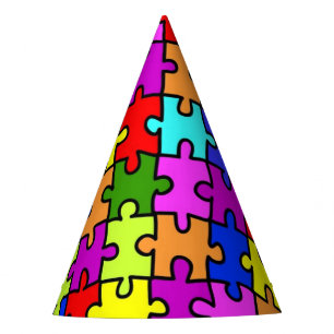 Chapeaux De Fètes Motif coloré de puzzle denteux d'arc-en-ciel