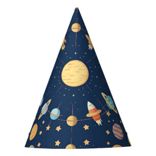 Chapeaux De Fètes Motif coloré sur le thème de l'espace avec des pla