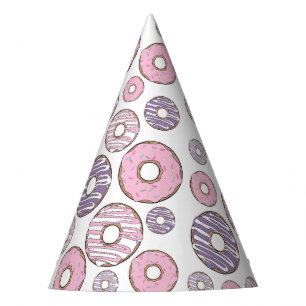Chapeaux De Fètes Motif De Donuts, Donuts Roses, Donuts Violets