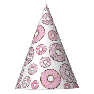 Chapeaux De Fètes Motif De Donuts, Donuts Roses, Saupoudrages