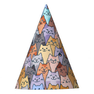 Chapeaux De Fètes Motif de foule de chats mignons et colorés avec vi
