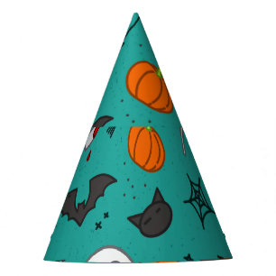 Chapeaux De Fètes Motif de style plat Halloween Turquoise.
