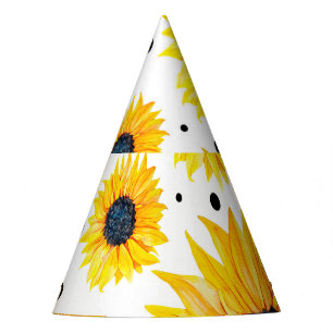 Chapeaux De Fètes Motif de tournesols jaunes sur fond blanc