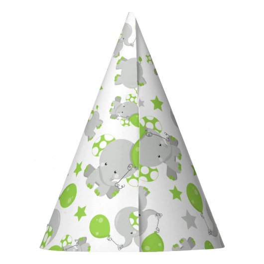 Chapeaux De Fètes Motif Des Eléphants, Eléphants Mignons - Grey Vert (Dos)