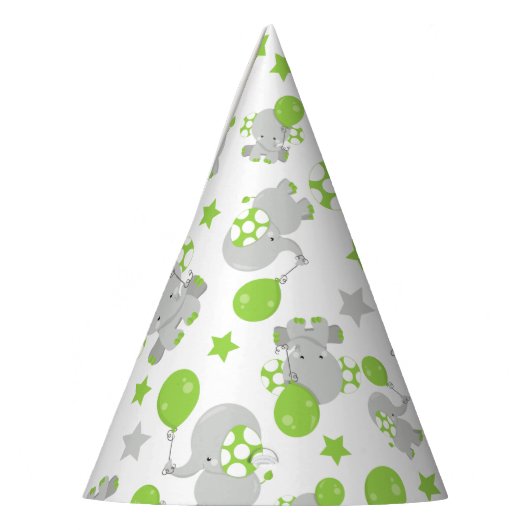 Chapeaux De Fètes Motif Des Eléphants, Eléphants Mignons - Grey Vert (Gauche)