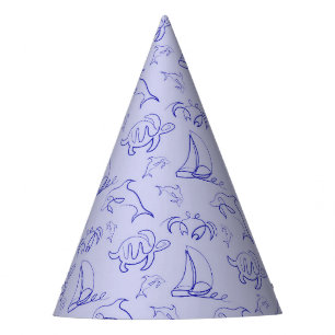 Chapeaux De Fètes Motif d'une ligne d'animal marin et voilier