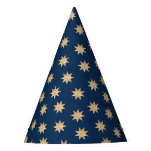 Chapeaux De Fètes Motif Faux Gold Foil & Navy Blue Stars