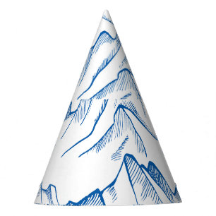 Chapeaux De Fètes Motif paysager de montagne tiré à la main.