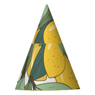 Chapeaux De Fètes Motif tropical aux citrons jaunes.