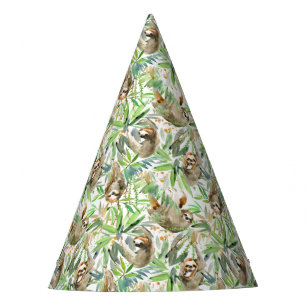 Chapeaux De Fètes Motif tropical de paresse d'aquarelle