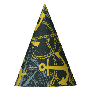 Chapeaux De Fètes Motif vintage nautique, ancre et carte.