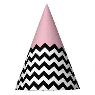 Chapeaux De Fètes Motif Zigzag noir et blanc, Chevron, rose