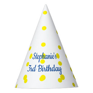 Chapeaux De Fètes Motifs Pois jaunes Monogrammes 3e anniversaire