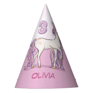 Chapeaux De Fètes Nom personnalisé 3e anniversaire Cheval rose avec