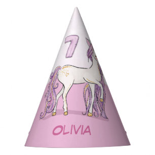 Chapeaux De Fètes Nom personnalisé 7e anniversaire Cheval rose avec