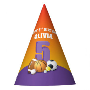 Chapeaux De Fètes Nom personnalisé Fille 5e anniversaire Sports Ball