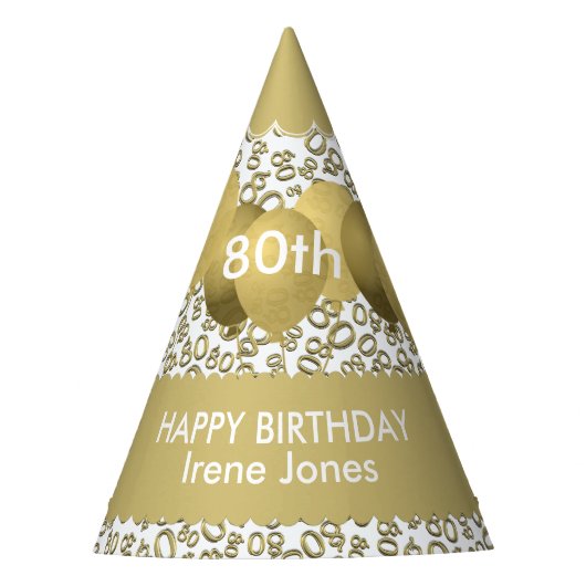Chapeaux De Fètes Numéro 80e anniversaire Motif Gold/White Scallops (Devant)