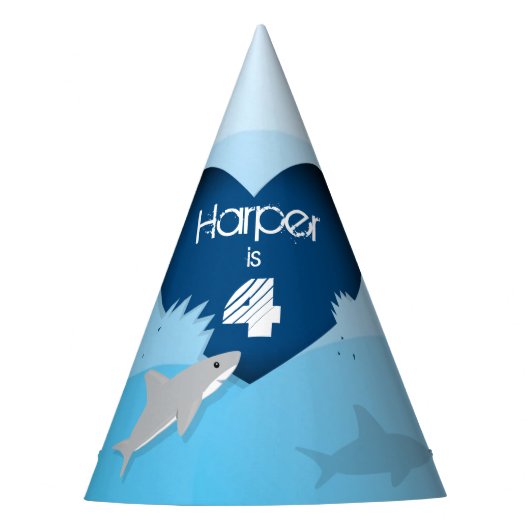 Chapeaux De Fètes Océan bleu de coeur d'anniversaire de requin (Devant)