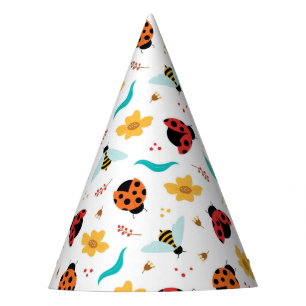 Chapeaux De Fètes Oeufs-d'Amérique colorés et abeilles sur une flora