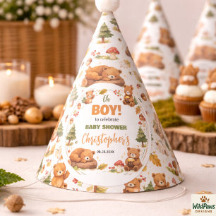 Chapeaux De Fètes Oh Garçon Ourson de la forêt aquarelle Baby Shower