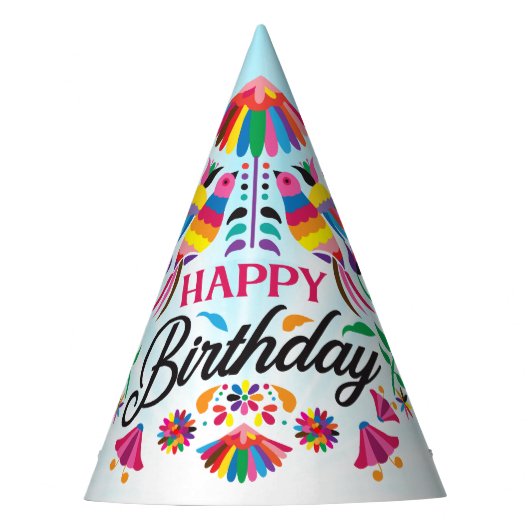 Chapeaux De Fètes Oiseaux colorés, Floral Motif mexicain (Devant)