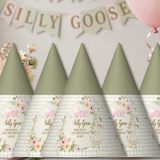 Chapeaux De Fètes One Silly Goose Gingham Floral Birthday Party Hat