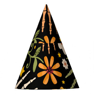 Chapeaux De Fètes Os d'Halloween, motif floral sans couture.