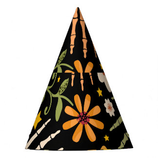 Chapeaux De Fètes Os d'Halloween, motif floral sans couture.