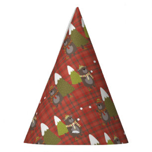 Chapeaux De Fètes Ours d'hiver Blanc Noël Rouge Buffle Plaid