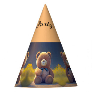 Chapeaux De Fètes Ours en peluche dans une prairie, enfants mignons