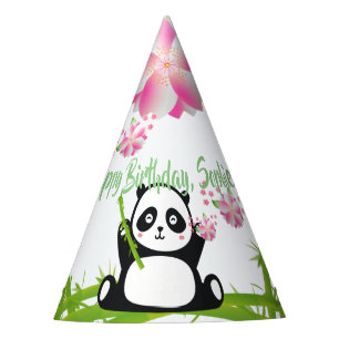 Chapeaux De Fètes Panda heureux avec bambou et fleurs de cerisiers